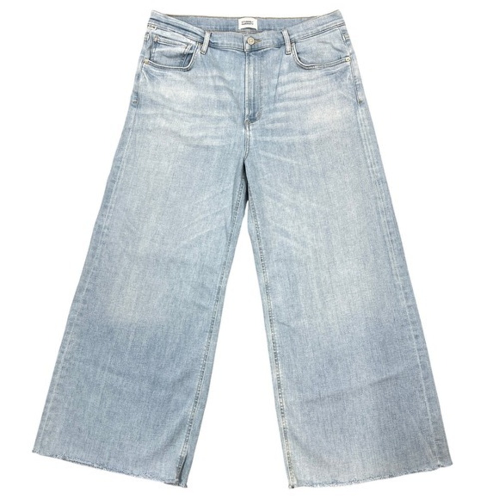 Citizens of Humanity Lyra Wide Leg Crop Jeans 32"‎ Marquee Light Wash Raw Hem